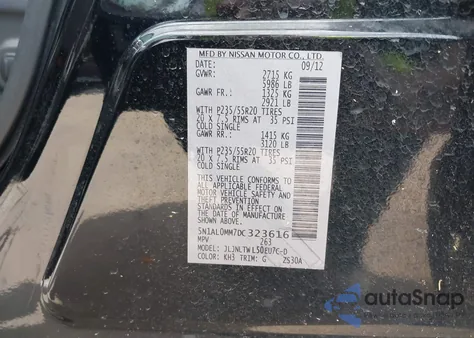 2013 Infiniti Jx35 z USA, uszkodzony, nr VIN 5N1AL0MM7DC323616